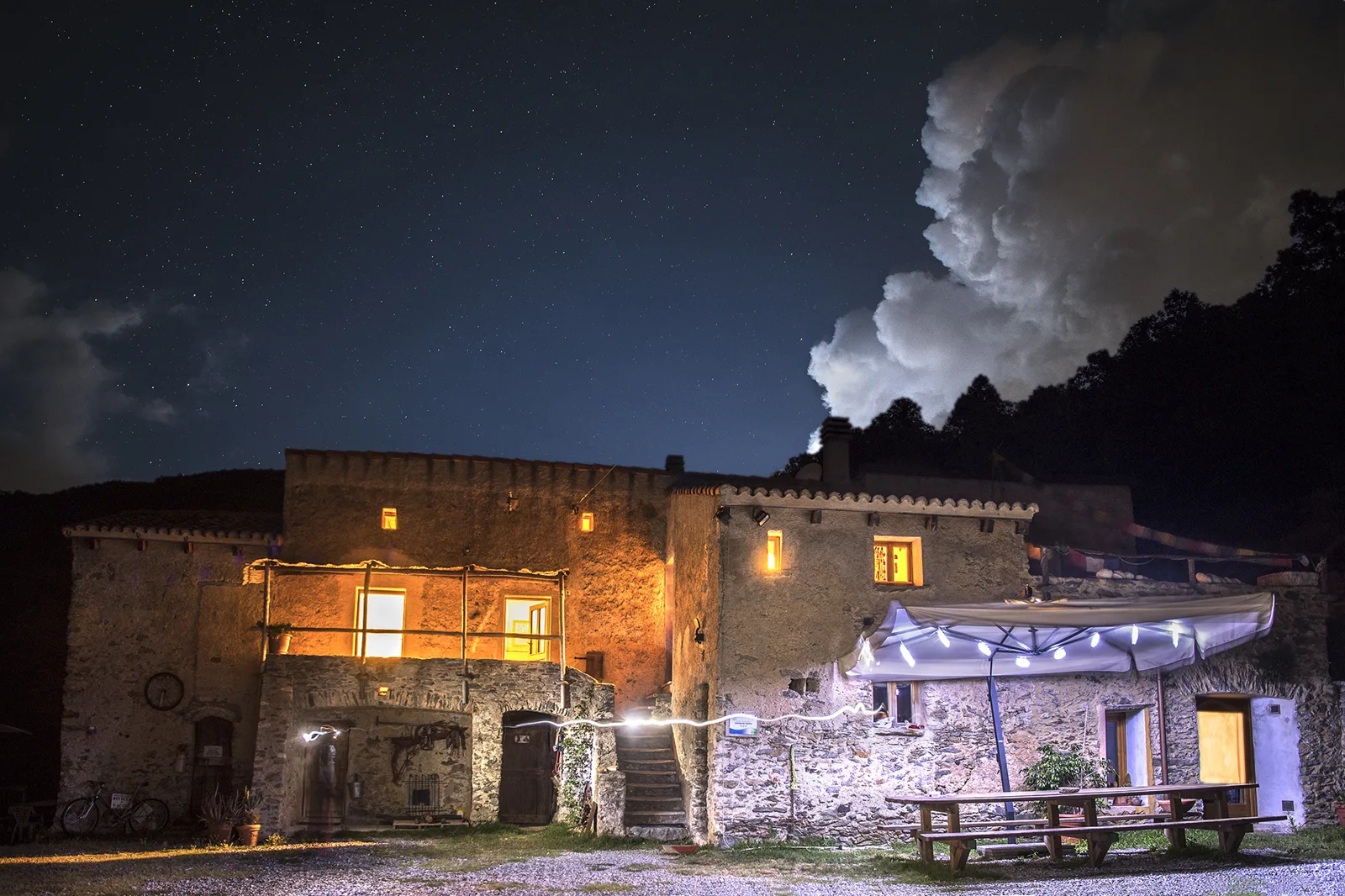 Cascina del Groppo lit up in the evening